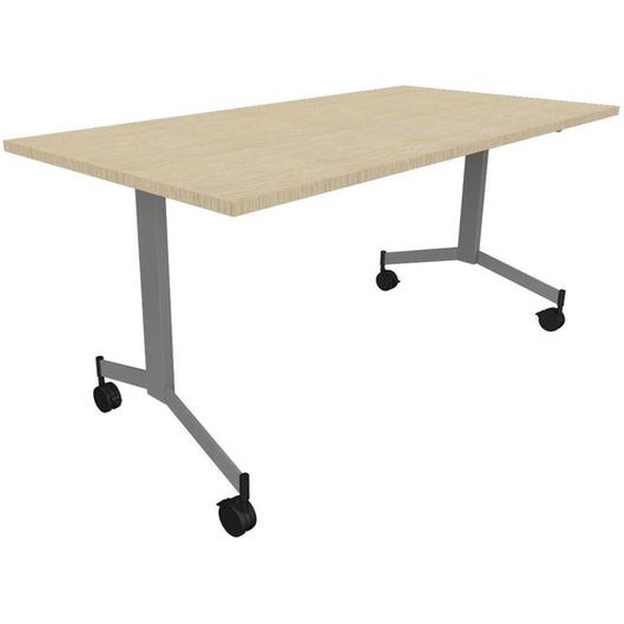 Table mobile rabattable Eureka - L.160 x P.80 cm - Plateau Chêne - Pieds Aluminium