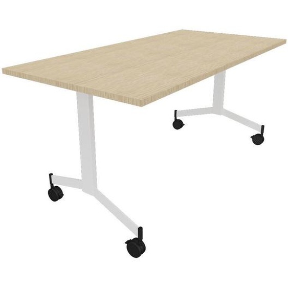 Table mobile rabattable Eureka - L.160 x P.80 cm - Plateau Chêne - Pieds Blanc