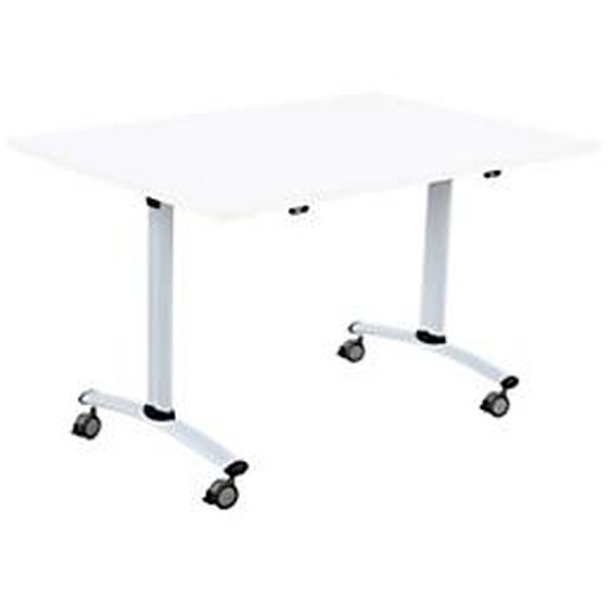 Table mobile rabattable - L.120 x P.80 cm - Plateau Blanc - Pieds Aluminium