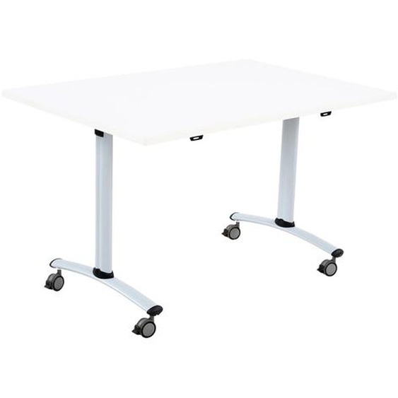 Table mobile rabattable - L.120 x P.80 cm - Plateau Blanc - Pieds Aluminium