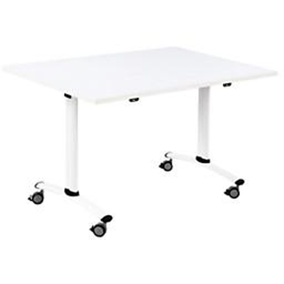Table mobile rabattable - L.120 x P.80 cm - Plateau Blanc - Pieds Blanc