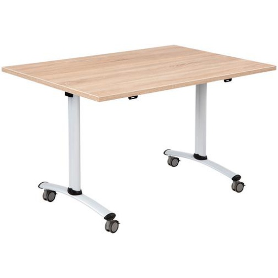 Table mobile rabattable - L.120 x P.80 cm - Plateau Chêne canadien - Pieds Aluminium