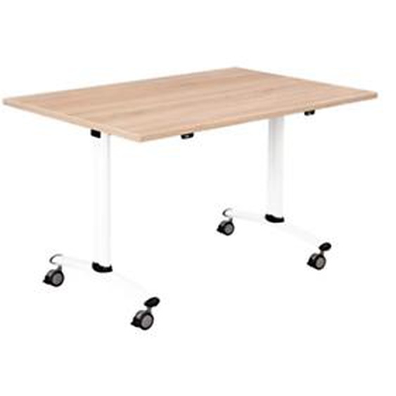 Table mobile rabattable - L.120 x P.80 cm - Plateau Chêne canadien - Pieds Blanc