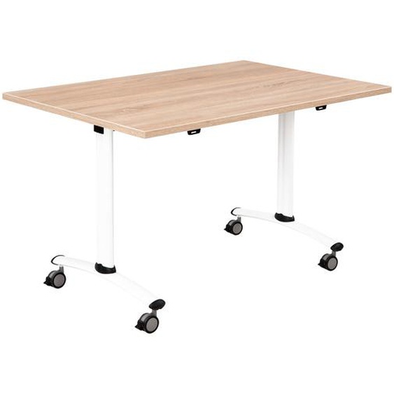 Table mobile rabattable - L.120 x P.80 cm - Plateau Chêne canadien - Pieds Blanc