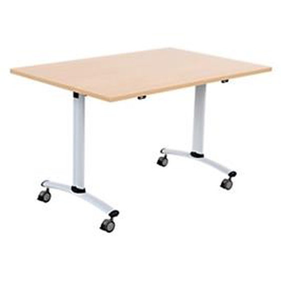 Table mobile rabattable - L.120 x P.80 cm - Plateau Chêne - Pieds Aluminium