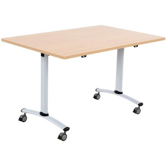 Table mobile rabattable - L.120 x P.80 cm - Plateau Chêne - Pieds Aluminium