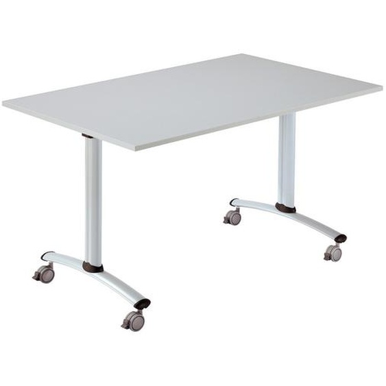 Table mobile rabattable - L.120 x P.80 cm - Plateau Gris - Pieds Aluminium