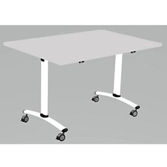Table mobile rabattable - L.120 x P.80 cm - Plateau Gris - Pieds Blanc