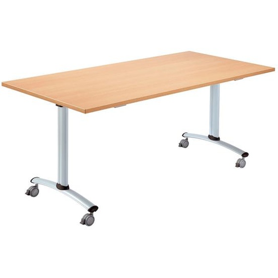 Table mobile rabattable - L.120 x P.80 cm - Plateau Hêtre - Pieds Aluminium