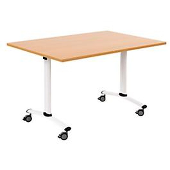 Table mobile rabattable - L.120 x P.80 cm - Plateau Hêtre - Pieds Blanc