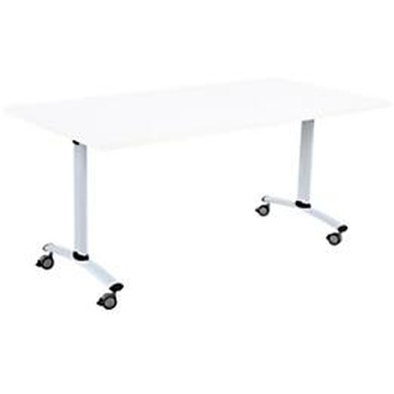 Table mobile rabattable - L.140 x P.80 cm - Plateau Blanc - Pieds Aluminium