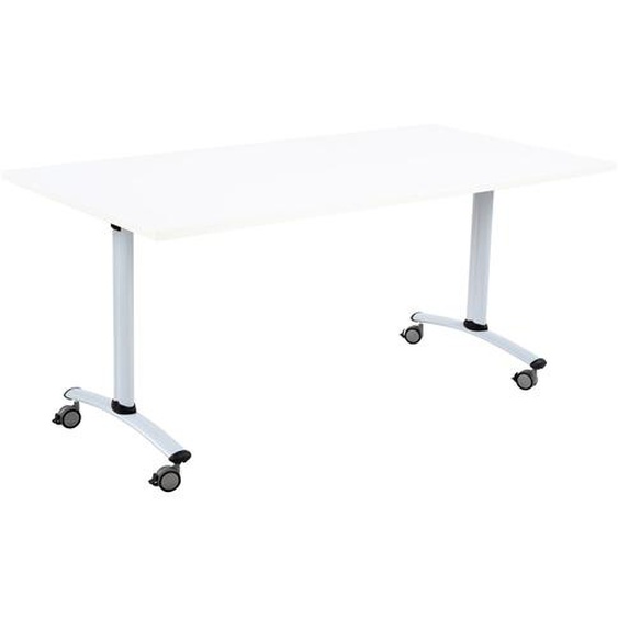 Table mobile rabattable - L.140 x P.80 cm - Plateau Blanc - Pieds Aluminium
