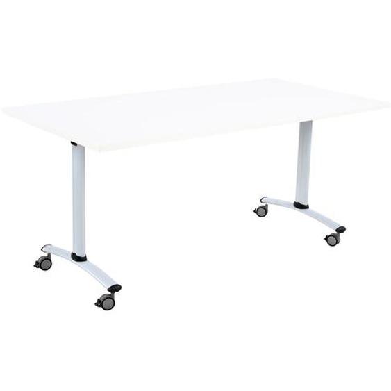 Table mobile rabattable - L.140 x P.80 cm - Plateau Blanc - Pieds Aluminium