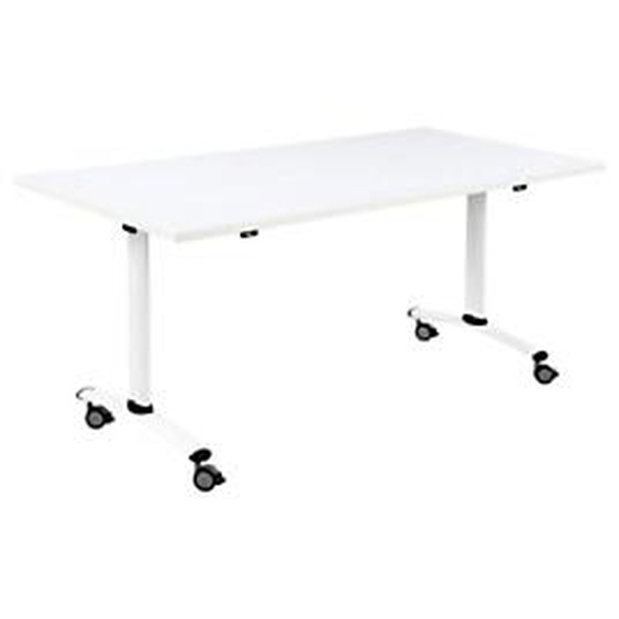 Table mobile rabattable - L.140 x P.80 cm - Plateau Blanc - Pieds Blanc