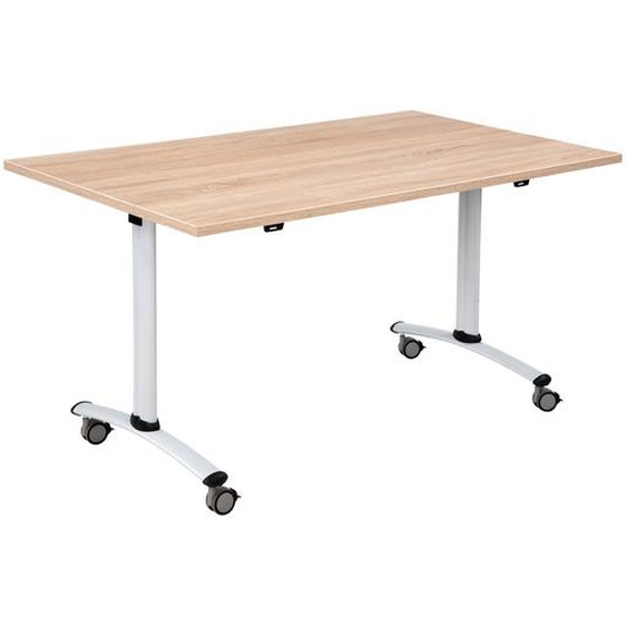 Table mobile rabattable - L.140 x P.80 cm - Plateau Chêne canadien - Pieds Aluminium