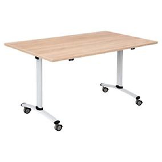 Table mobile rabattable - L.140 x P.80 cm - Plateau Chêne canadien - Pieds Aluminium