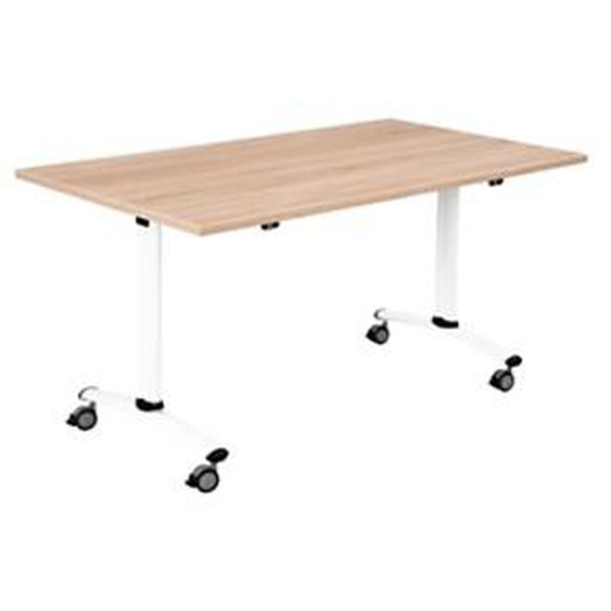 Table mobile rabattable - L.140 x P.80 cm - Plateau Chêne canadien - Pieds Blanc