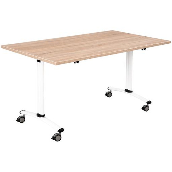 Table mobile rabattable - L.140 x P.80 cm - Plateau Chêne canadien - Pieds Blanc