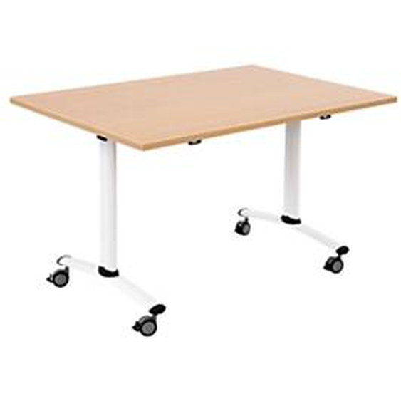 Table mobile rabattable - L.140 x P.80 cm - Plateau Chêne - Pieds Blanc