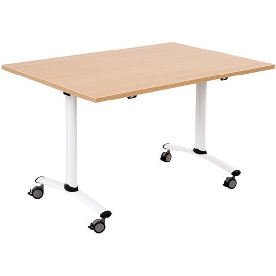 Table mobile rabattable - L.140 x P.80 cm - Plateau Chêne - Pieds Blanc