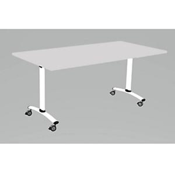 Table mobile rabattable - L.140 x P.80 cm - Plateau Gris - Pieds Blanc