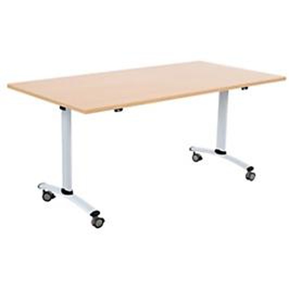 Table mobile rabattable - L.140 x P.80 cm - Plateau Hêtre - Pieds Aluminium