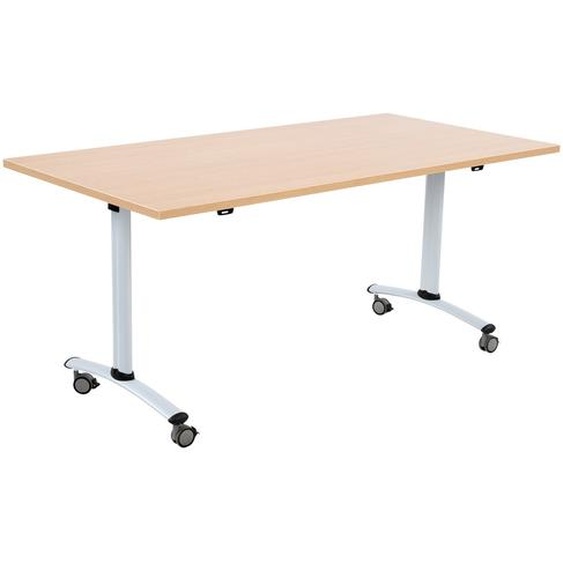 Table mobile rabattable - L.140 x P.80 cm - Plateau Hêtre - Pieds Aluminium