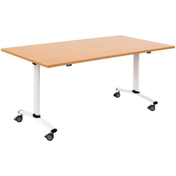 Table mobile rabattable - L.140 x P.80 cm - Plateau Hêtre - Pieds Blanc