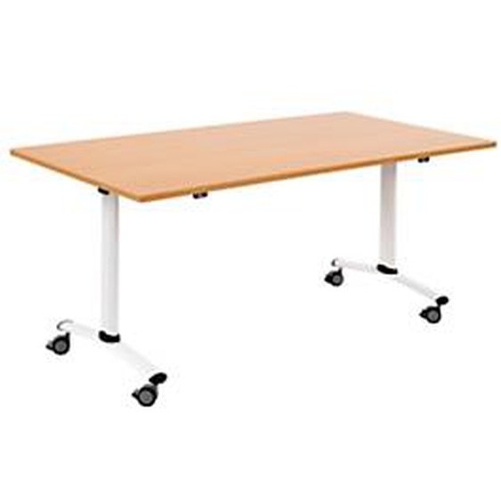 Table mobile rabattable - L.140 x P.80 cm - Plateau Hêtre - Pieds Blanc