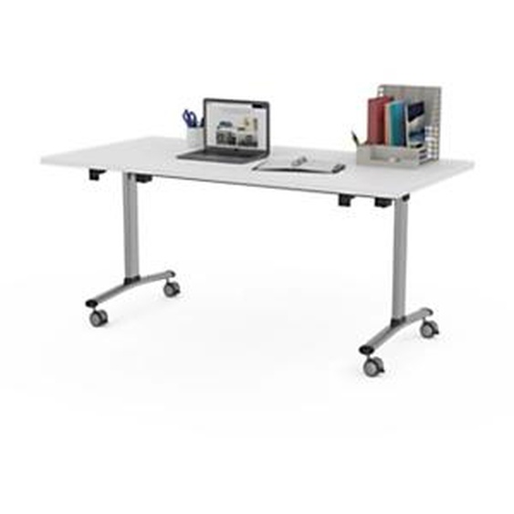 Table mobile rabattable - L.160 x P.80 cm - Plateau Blanc - Pieds Aluminium