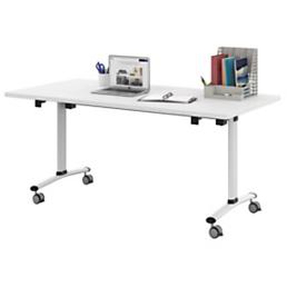 Table mobile rabattable - L.160 x P.80 cm - Plateau Blanc - Pieds Blanc