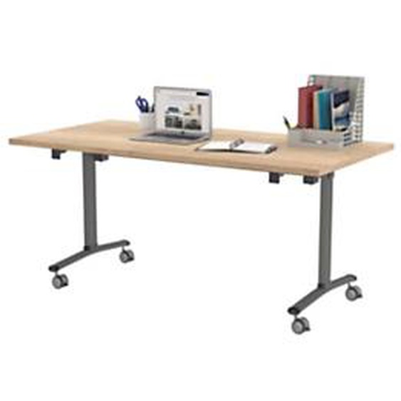 Table mobile rabattable - L.160 x P.80 cm - Plateau Chêne canadien - Pieds Aluminium