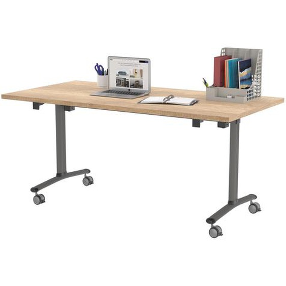 Table mobile rabattable - L.160 x P.80 cm - Plateau Chêne canadien - Pieds Aluminium