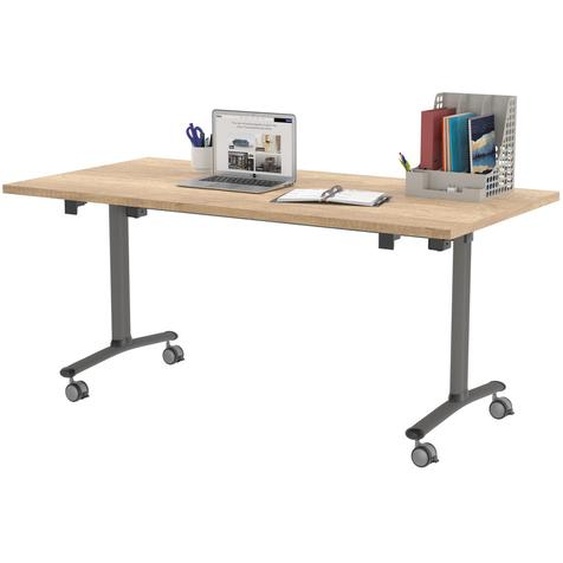 Table mobile rabattable - L.160 x P.80 cm - Plateau Chêne canadien - Pieds Aluminium