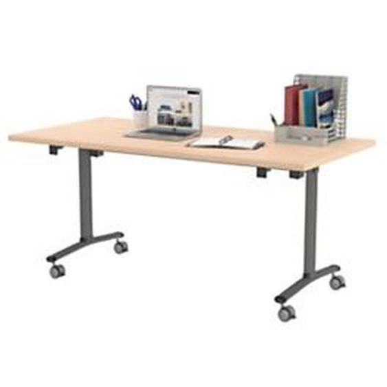 Table mobile rabattable - L.160 x P.80 cm - Plateau Chêne - Pieds Aluminium