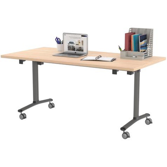 Table mobile rabattable - L.160 x P.80 cm - Plateau Chêne - Pieds Aluminium