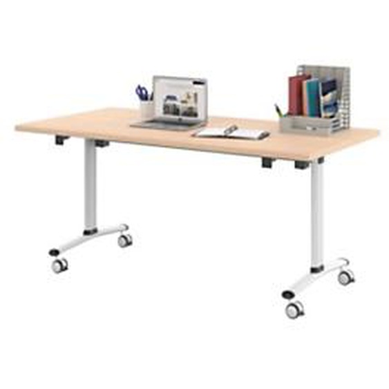 Table mobile rabattable - L.160 x P.80 cm - Plateau Chêne - Pieds Blanc