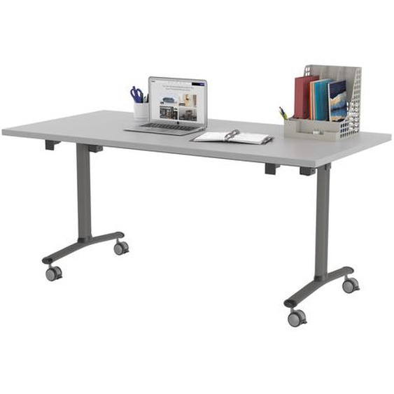 Table mobile rabattable - L.160 x P.80 cm - Plateau Gris - Pieds Aluminium
