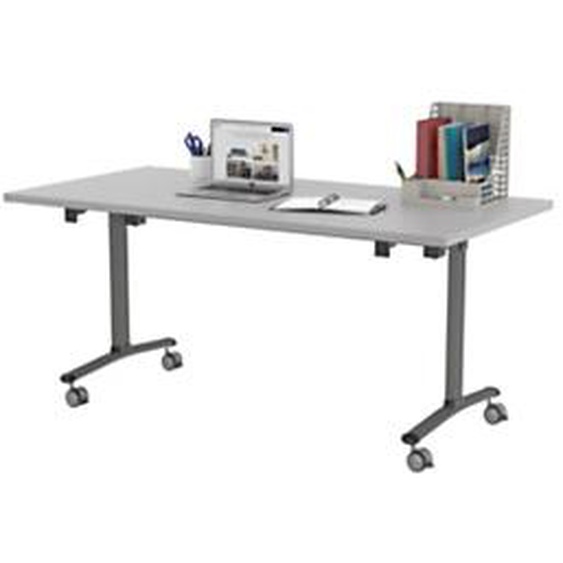 Table mobile rabattable - L.160 x P.80 cm - Plateau Gris - Pieds Aluminium