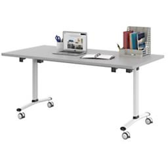 Table mobile rabattable - L.160 x P.80 cm - Plateau Gris - Pieds Blanc