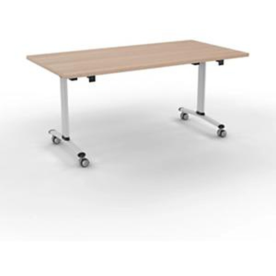 Table mobile rabattable - L.160 x P.80 cm - Plateau Hêtre - Pieds Aluminium