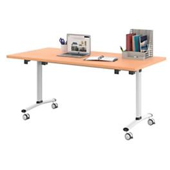 Table mobile rabattable - L.160 x P.80 cm - Plateau Hêtre - Pieds Blanc