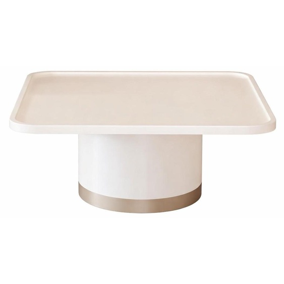 Table moyenne, blanche, de style moderne, avec structure en métal et plateau en métal, de forme carrée