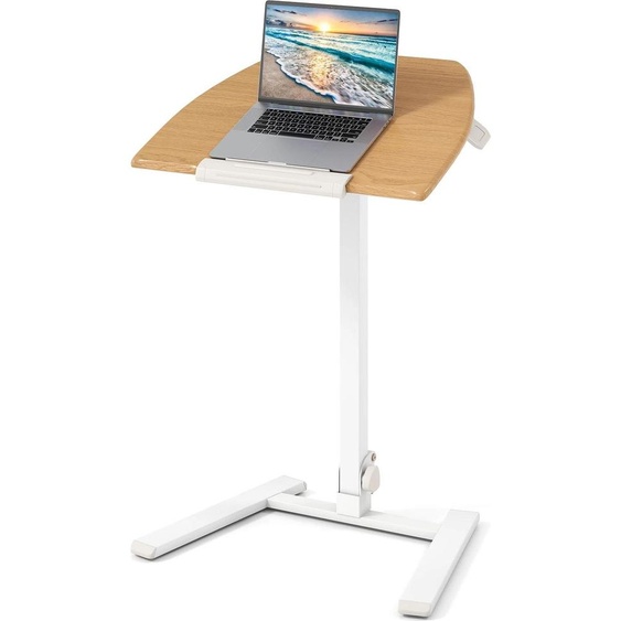 Table multifonctionnelle - Table dappoint/bureau debout - Réglable en hauteur - Plateau inclinable à 90° - Pliable - Avec roulettes - Bois - Kaki
