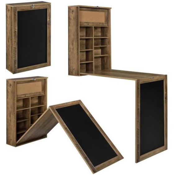 Table murale pliable bureau mural rabattable MDF 156 cm marron noir