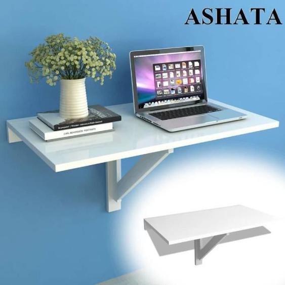 Table murale rabattable - ASHATA - Blanc 100x60 cm - Bois dingénierie - Pliable - 20 kg max