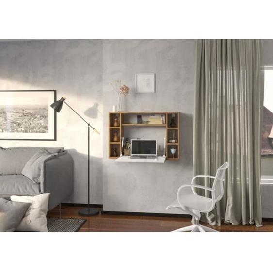 Table murale rabattable - BB LOISIR - Muse Chêne foncé - blanc brillant - 94x62cm - Pliant - Contemporain