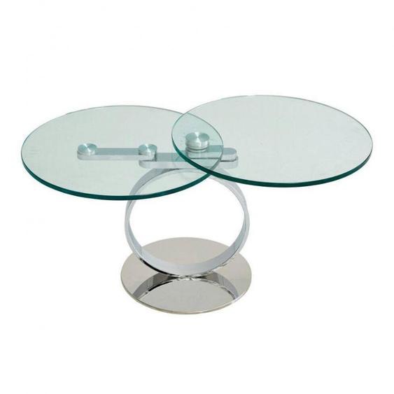 Table NANO à plateaux pivotants en verre et acier chromé