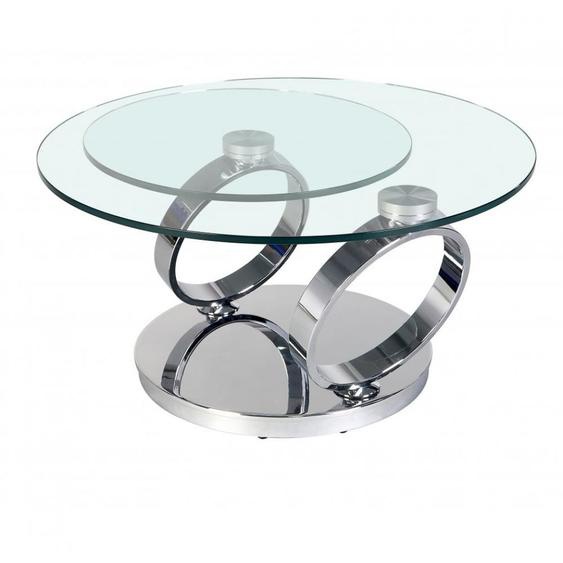 Table OLYMPE plateaux pivotants en verre et piètement CHROME