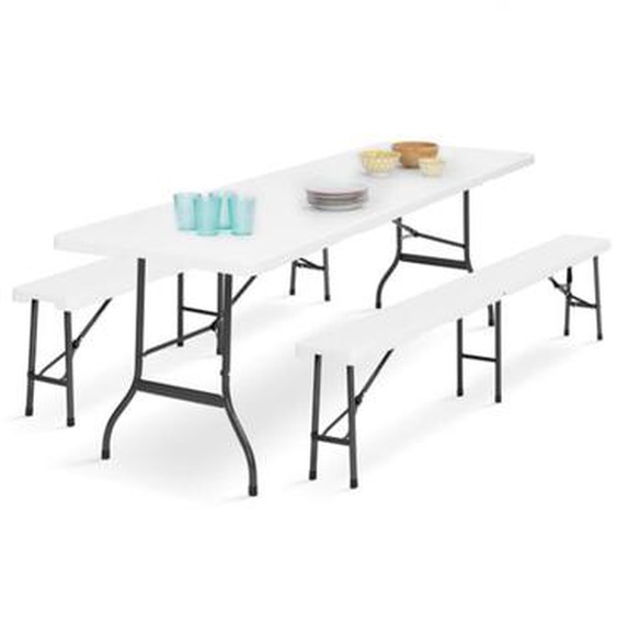 Idmarket - Table pliante dappoint portable et 2 bancs pliables 180 cm - Gris - Pour camping ou réception